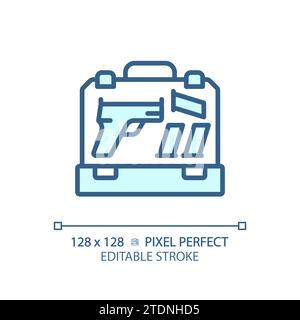 2D thin linear pixel perfect simple blue gun case icon Stock Vector