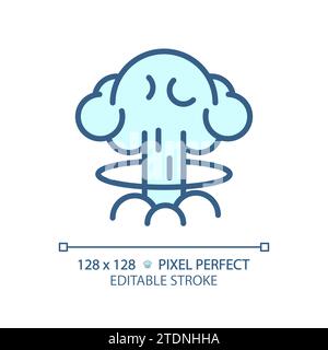 2D thin linear pixel perfect blue nuclear explosion icon Stock Vector