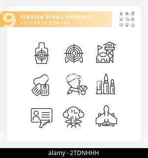 2D editable pixel perfect weapons icons set Stock Vector