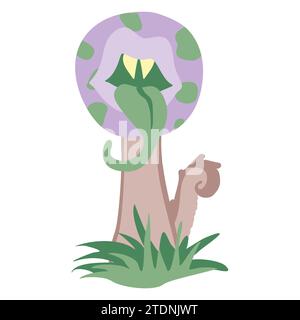 Carnivorous plant. Cartoon flytrap or flower predator. Vector illustration of Angry flower with teeth and tongue. Monster plant icon. Flat style Fanta Stock Vector
