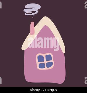 Cute pink house with Window and smoke from the chimney. Cartoon flat style Simple hand drawn vector illustration. Doodle art. Isolated Clipart. Graphi Stock Vector