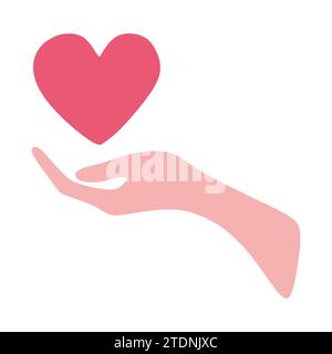 Heart in hand vector Design. Vector Flat style Illustration of hand holding heart isolated on white background. Medicine or Romantic Art, Symbol of ki Stock Vector