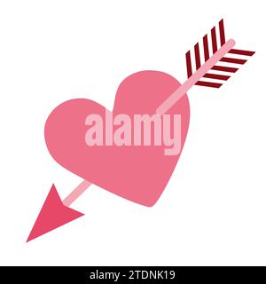 Amour Symbol with Heart and Arrow. Vector Flat or Cartoon style illustration isolated on white. Romantic Sign on Valentine day, Breaking heart. Templa Stock Vector