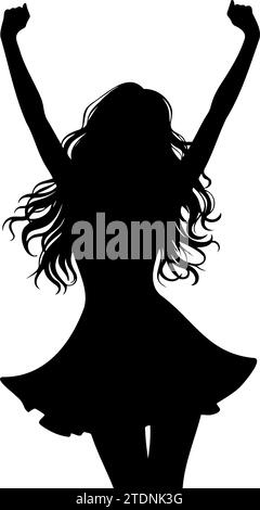 Silhouette of a girl with arms raised enjoy the life. vector illustration Stock Vector