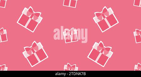 Valentine Day seamless pattern with Pink gift box with Bow. Vector Flat illustration for romantic designs of greeting card, gift wrapping paper, stati Stock Vector