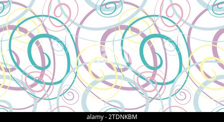 Seamless linear Geometric pattern with Color Spiral. Abstract line drawing. Irregular chaotically crossed curved lines texture. Colorful flat simple m Stock Vector