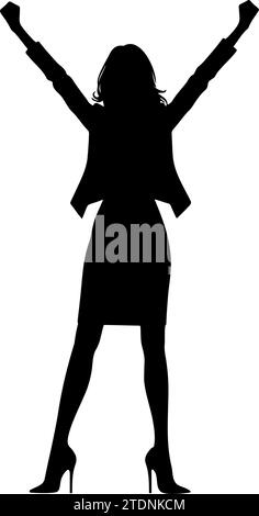 Woman with arms raised silhouette. Victory gesture. vector illustration Stock Vector