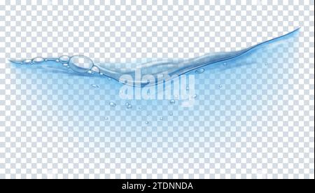 Clean water with bubbles realistic vector illustration. Refreshing drinking liquid flow 3d element on transparent background. Nature element Stock Vector