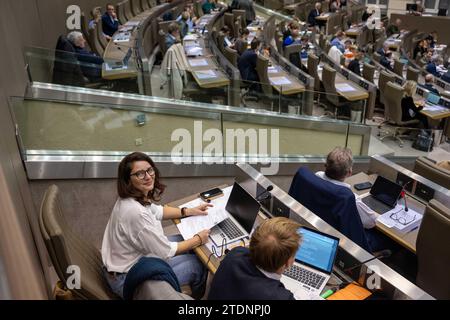 Brussels, Belgium. 19th Dec, 2023. Vooruit's Emine Gul Isci is seen at a plenary session of the Flemish Parliament in Brussels, Tuesday 19 December 2023. BELGA PHOTO JONAS ROOSENS Credit: Belga News Agency/Alamy Live News Stock Photo