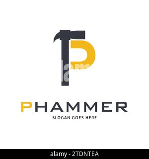 Initial Letter P Hammer Service Icon Vector Logo Template Illustration Design Stock Vector