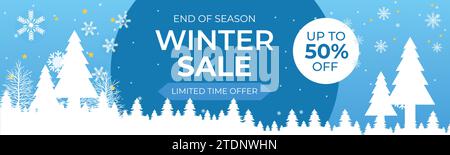 Winter sale banner. Winter sale text promo with white snowflakes element in blue background. Vector Illustration.	Winter sale banner. Winter sale Stock Vector