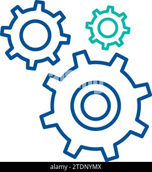 Gears of complex mechanism, business process organization symbol. Organization of production and networking. Simple linear color icon isolated on whit Stock Vector
