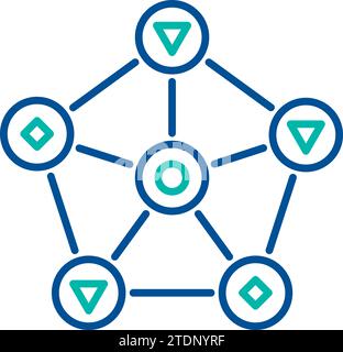 Relationship between production elements, business process organization symbol. Corporate structure of company hierarchy. Simple linear color icon iso Stock Vector
