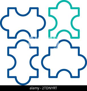 Disassembled puzzle elements, business process organization symbol. Solving puzzle, completing difficult task. Simple linear color icon isolated on wh Stock Vector