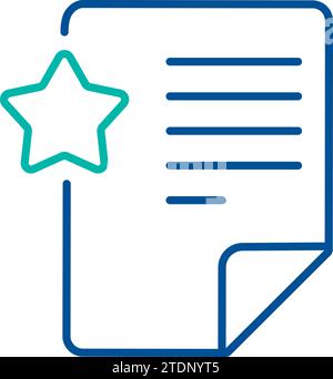 Document with star symbol, business process organization symbol. Adding favorites information. Simple linear color icon isolated on white background Stock Vector