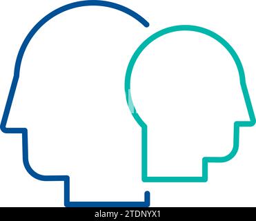 Human profiles side view, business process organization symbol. Head of superior and subordinate. Simple linear color icon isolated on white backgroun Stock Vector