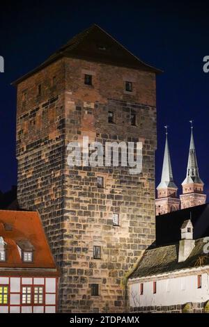 Night shot of parts in the old town of Nuremberg. Stock Photo