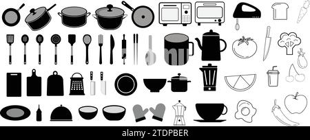 cooking icon vector design, kitchen layout concept set with colorful open path Editable Vector Kitchen , image, title, cooking, design, cooking Stock Vector