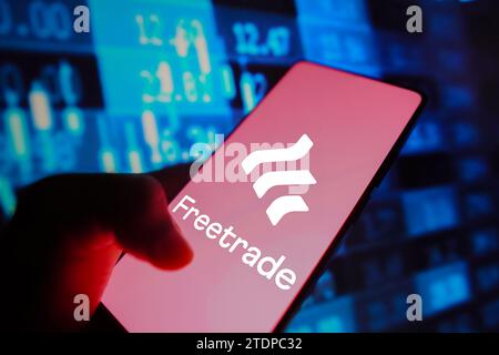 Brazil. 18th Dec, 2023. In this photo illustration, the Freetrade logo is displayed on a smartphone screen with stock market percentages in the background. (Credit Image: © Rafael Henrique/SOPA Images via ZUMA Press Wire) EDITORIAL USAGE ONLY! Not for Commercial USAGE! Stock Photo