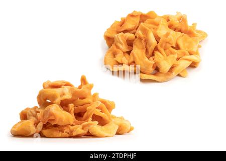 Dried melon slices isolated on a white background. Dried fruit. Stock Photo