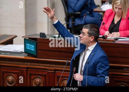 Brussels, Belgium. 19th Dec, 2023. N-VA's Sander Loones gestures during a plenary session of the Chamber at the Federal Parliament in Brussels on Tuesday 19 December 2023. BELGA PHOTO JONAS ROOSENS Credit: Belga News Agency/Alamy Live News Stock Photo