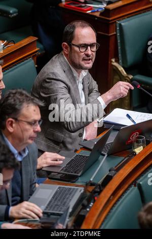 Brussels, Belgium. 19th Dec, 2023. Open Vld's Vincent Van Quickenborne gestures during a plenary session of the Chamber at the Federal Parliament in Brussels on Tuesday 19 December 2023. BELGA PHOTO JONAS ROOSENS Credit: Belga News Agency/Alamy Live News Stock Photo