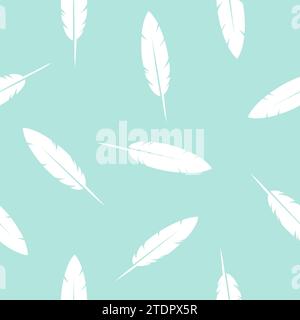 Birds Feather- seamless pattern, pink and white background, design element Stock Vector