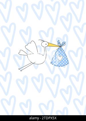 Baby boy birthday card arrival with copy space Stock Vector