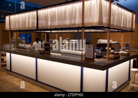 COPENHAGEN, DENMARK - NOV 24, 2018: Coffee bar in an airport lounge Stock Photo