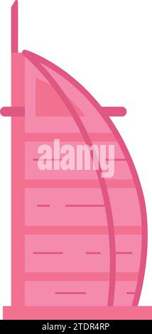 Simple pink flat drawing of the BURJ AL ARAB, DUBAI Stock Vector