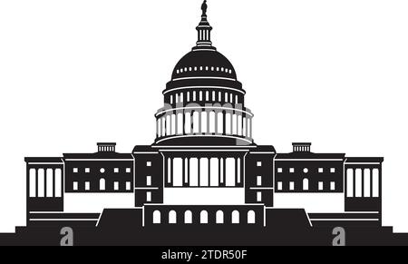 Simple black flat drawing of the UNITED STATES CAPITOL, WASHINGTON DC Stock Vector