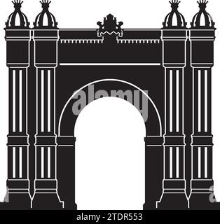 Simple black flat drawing of the ARCO DE TRIUNFO DE BARCELONA, SPAIN Stock Vector