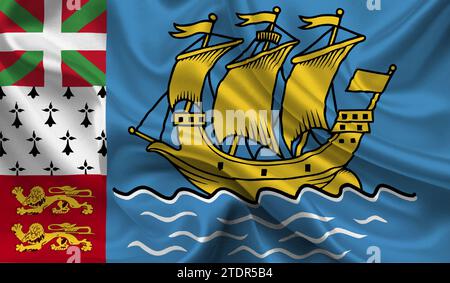 High detailed flag of Saint Pierre and Miquelon. National Saint Pierre and Miquelon flag. 3D illustration. Stock Photo