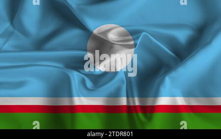 High detailed flag of Sakha Republic. National Sakha Republic flag. 3D illustration. Stock Photo