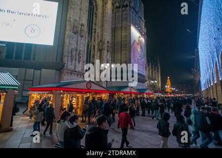 Milan Italy December 13 2023: Along the perimeter of the cathedral, the most awaited and loved market by Milanese for Christmas gifts Stock Photo
