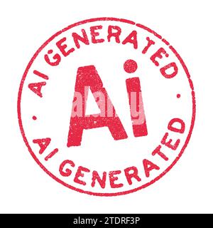 Vector illustration of the word AI Generated in red ink round stamp Stock Vector