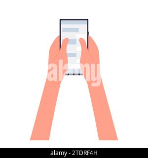 Hands with mobile phone chatting. Smartphone communication chat cartoon vector illustration Stock Vector