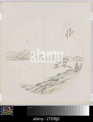 Albumblad, Hui Nian, 1850 - 1900 Album magazine, belonging to two albums with landscapes in the style of various masters. China paper. ink Album magazine, belonging to two albums with landscapes in the style of various masters. China paper. ink Stock Photo