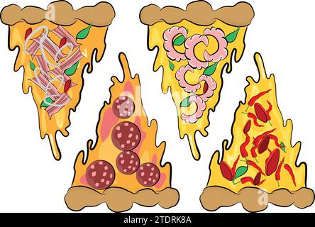 PIZZA SET VECTOR ILLUSTRATION Stock Vector