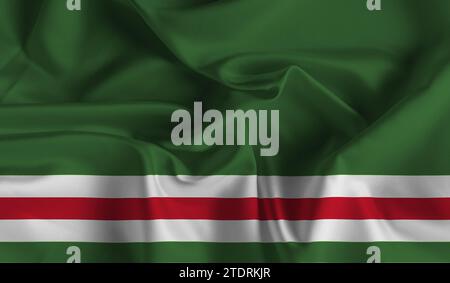 High detailed flag of Chechen Republic of Ichkeria. National Chechen Republic of Ichkeria flag. 3D illustration. Stock Photo