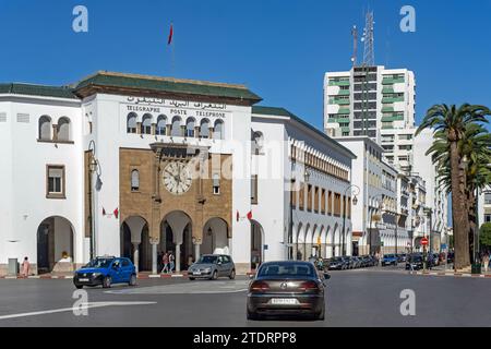 The French colonial Central Post Office in Art Deco style in the city Rabat, Rabat-Salé-Kénitra, Morocco Stock Photo