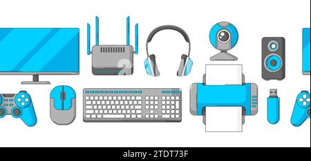 Pattern with computer equipment. Gaming technology and work devices. Stock Vector