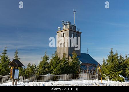 weather station at the Fichtelberg mountain in the ore mountains in winter Stock Photo