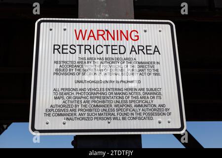Restricted Area sign on a bridge Stock Photo