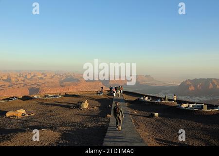 Tourists at Harrat Viewpoint overlooking AlUla in Saudi Arabia Stock Photo