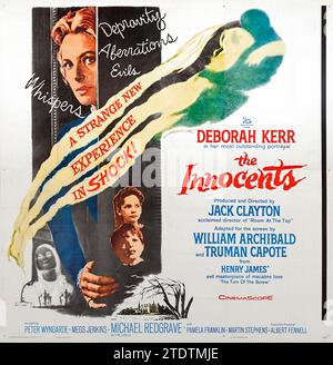 The Innocents (1961) directed by Jack Clayton and starring Deborah Kerr, Peter Wyngarde and Megs Jenkins. Adaptation of Henry James' novel 'The Turn of the Screw' about a young governess who becomes convinced that the house and grounds where she is working are haunted. US six sheet poster, editorial use only mandatory credit: Media Associates / 20th Century Fox Stock Photo