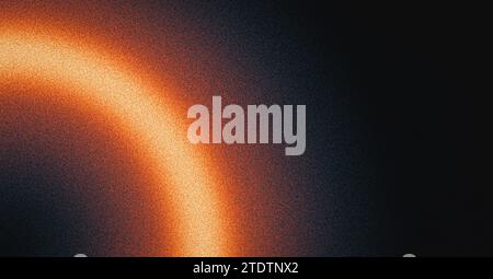 Glowing burning ring dark background, grainy gradient orange red yellow black noise texture banner abstract background Stock Photo