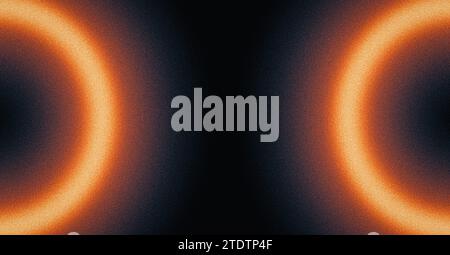 Grainy gradient orange red yellow black noise texture banner abstract background, glowing burning ring dark background Stock Photo