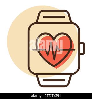 Smart watch shown heartbeat on screen vector icon. Graph symbol for fitness and weight loss web site and apps design, logo, app, UI Stock Vector