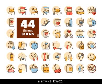 Fitness and health vector icon set. Graph symbol for fitness and weight loss web site and apps design, logo, app, UI Stock Vector